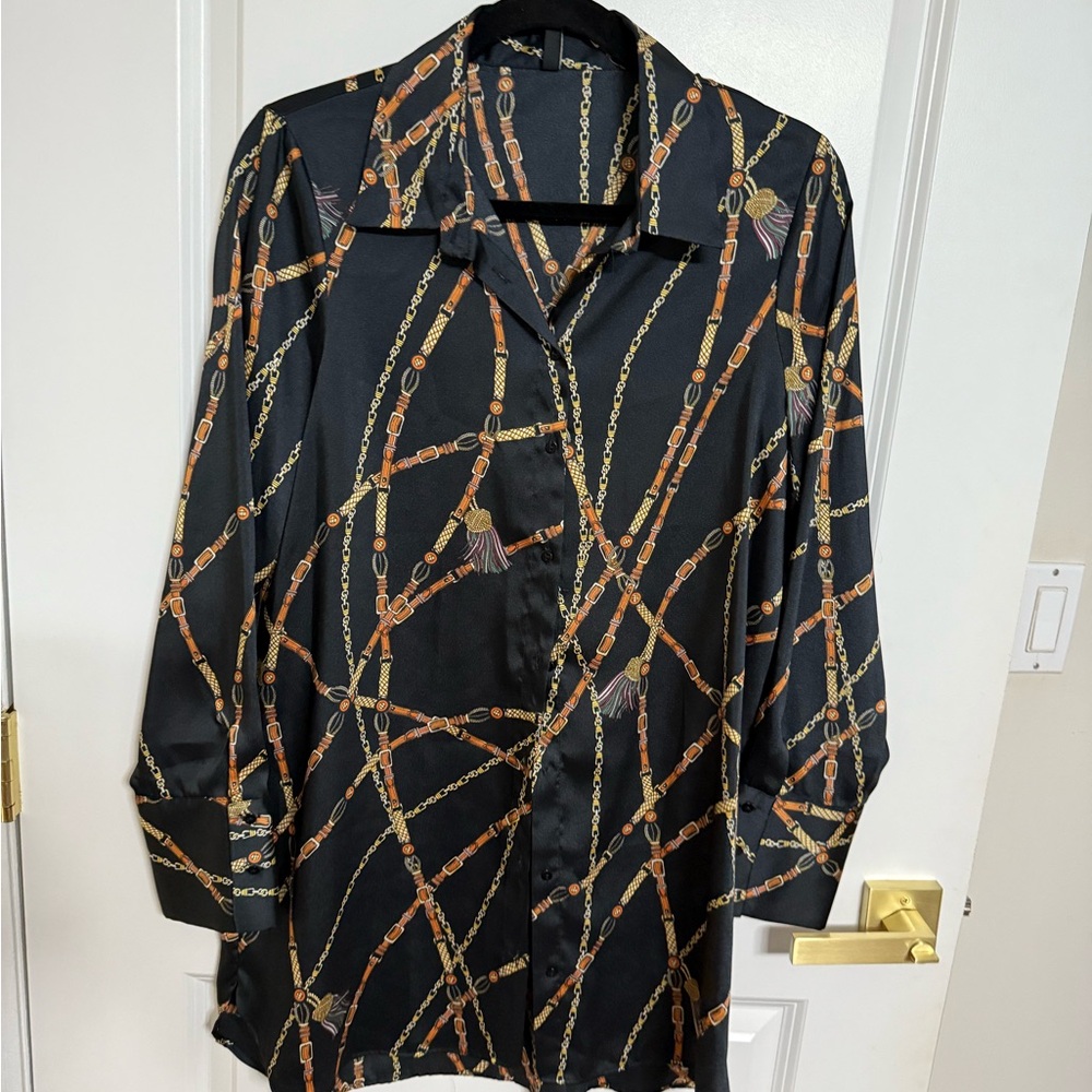 Zara Black Shirt with Gold Chain Design